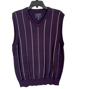 SADDLEBRED Mens‎ M Purple Plaid V Neck Sweater Vest Sleeveless Knit Top